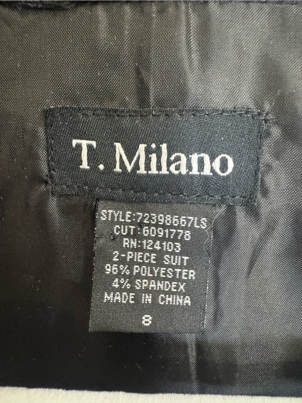 T Milano Size 8 Paisley 2 Piece Skirt Suit Blazer Gray Black Career